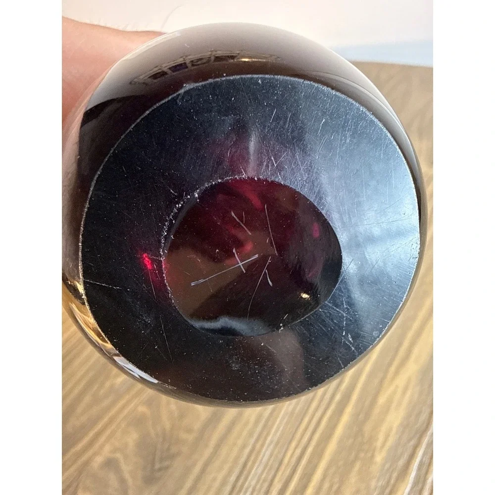 Vintage Mid Century Modern Amethyst Purple Swung Glass Bud Vase 11.25